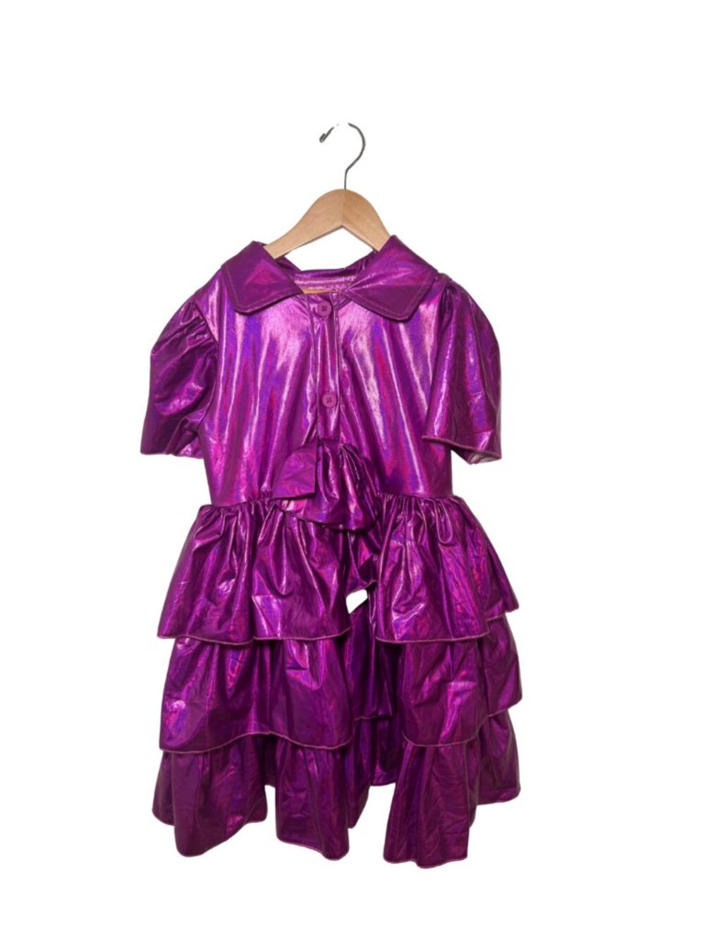 Lola & the Boys Purple Metallic Tiered Ruffle Dress 6